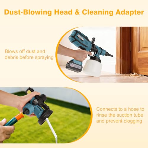 Image of Cordless Paint Sprayer with 2 Batteries, 700W Paint Gun, Blue | Includes 2 x 4.0Ah batteries, 1400ML container, 3 brass nozzles and cleanup tools for furniture and DIY painting
