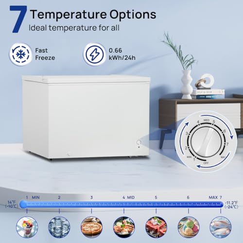 Image of Smad Deep Freezer Chest 14 Cu.Ft, Removable Basket, Adjustable Thermostat, Large Storage, 4 Wheels, Low Noise, 14℉ -11.2℉, Free Standing Freezers for Garage, Outdoor, Home, Office, Dorm, White