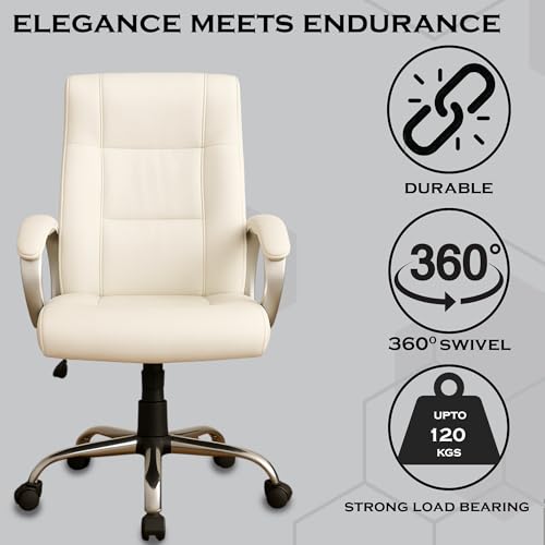 Image of Vista Ergonomic Leatherette Boss Chair for Office | High Back Revolving Chair for Home, Office, Study & Gaming | Height Adjustable Office Chair in Crome Base | 1pc (White)