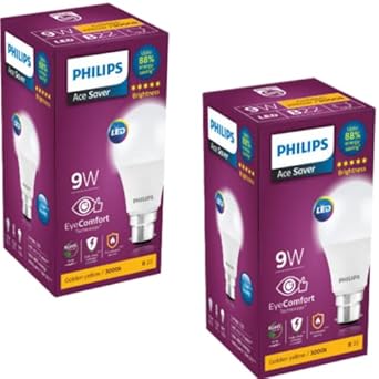 PHILIPS 9W B22 LED Warm White/Yellow Bulb, Pack of 2