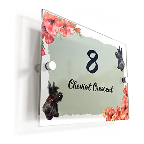 Personalised Floral Poppy Scottie Dog House Sign Cover