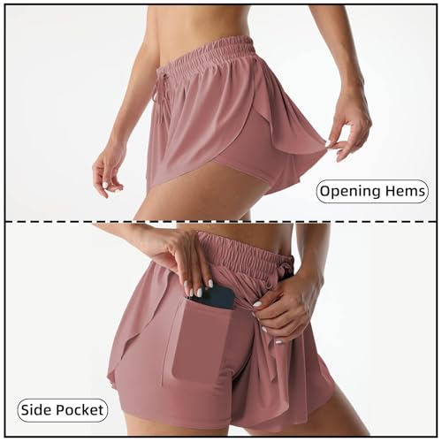 Image of Flowy Athletic Shorts for Women Running Tennis Butterfly Shorts Girls 2-in-1 Double Layer Quick-Drying Comfy Shorts