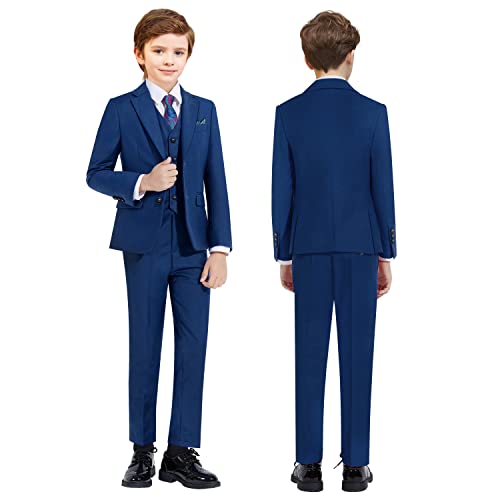 Happy Dolphin Boys Formal Suit Set 7 Pieces Blue Suit Slim Fit Boy Suit Wedding Suit Ring Bearer Suit #TOP2