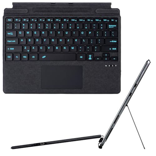 HEKUEUN Type Cover para Microsoft Surface Pro 7+/Pro 7 / Pro 6 / Pro 5 / Pro 4 / Pro 3 12,3 Pulgadas, Panel Táctil Retroiluminado 7 Colores, Teclado Portátil Español Ñ con Soporte para Lápiz,Negro