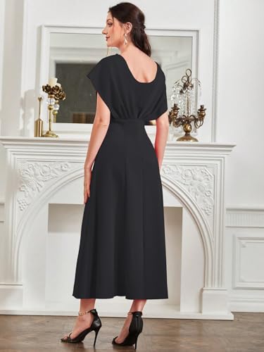 Image of Shasmi Women's & Girl's Solid A-Line Maxi Dress | V-Neck Pleated Bodice | Cap Batwing Sleeves | Fit & Flare Evening Gown (Dress 274)