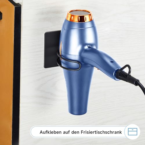 LOXSUN Föhn Halterung, Fönhalter Ohne Bohren, Edelstahl Föhnhalter Wand, Halterung für Fön Aufbewahrung Haartrocknerhalter, Fönhalterung Selbstklebend Föhnhalterungen für Bad (Schwarz) 5