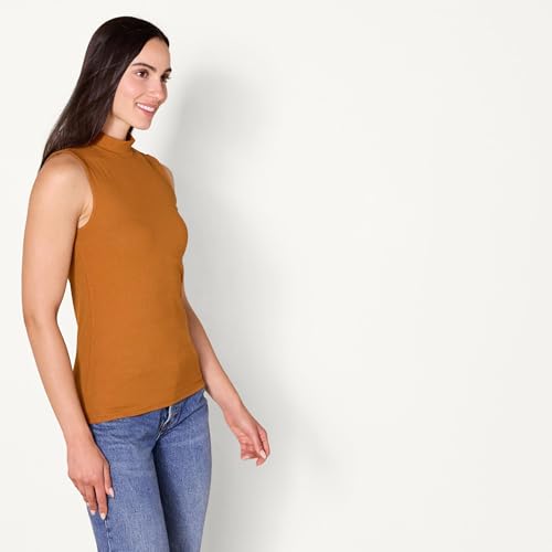 Image of Amazon Essentials Women's Mock-Neck Slim-Fit Ribbed Knit Cotton Sleeveless Top