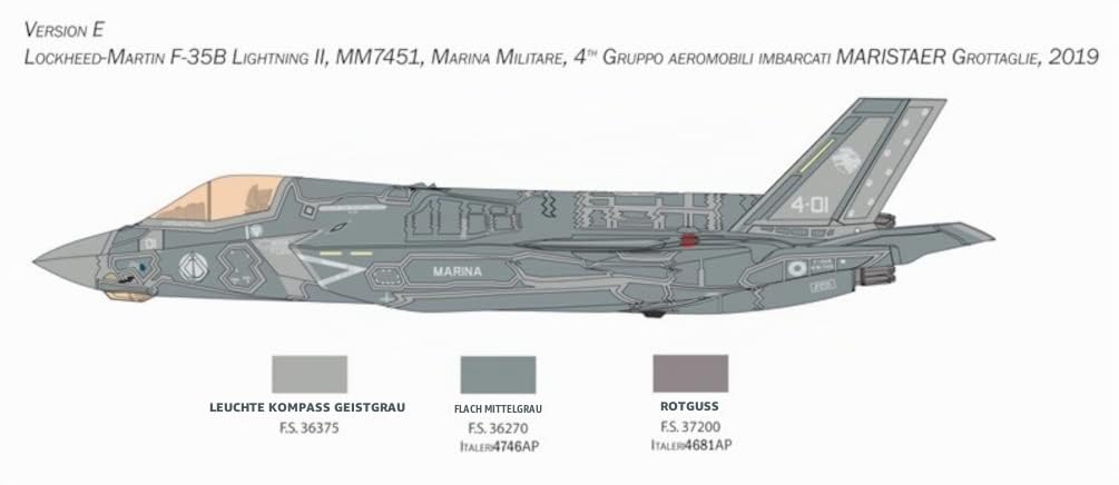 Italeri 2810 1:48 F-35B Lightning II - Modellbau, Bausatz, Standmodellbau, Basteln, Hobby, Kleben, Plastikbausatz, detailgetreu, Grau, Mehrfarbig