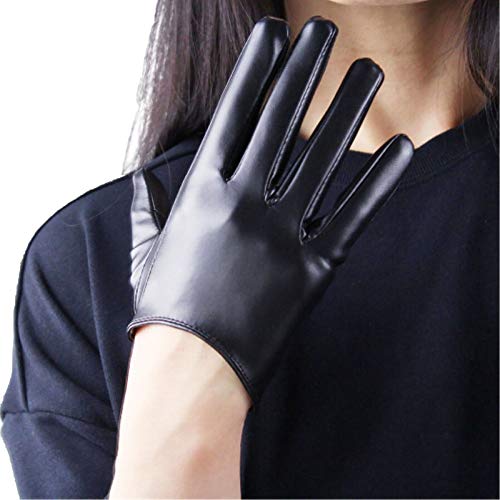 GooDay Black Short Leather Gloves Faux Lambskin for Women Dress Costumes Gothic 15cm