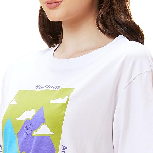Image of Globus Women Ivory Typography Print Round Neck Oversized Casual T-Shirt-3638185004
