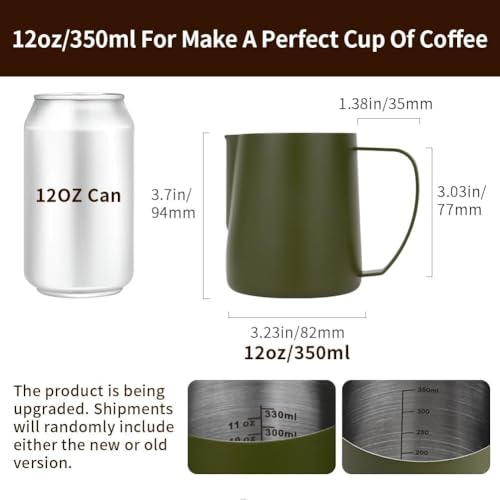 Image of watchget Stainless Steel Milk Frothing Pitcher 12oz /350ml - Espresso Steaming Pitcher for Cappuccino, Latte Art, Coffee Machine Accessories Milk Jug Coffee Frother Cup, Matte Green (Pack of 2)