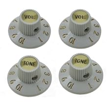 KAISH Set of 4 Witch Hat Knobs with Set Screw 1/4" Guitar Bass Knobs 2 Volume 2 Tone for 72 Telecaster Custom/Jazzmaster/Guitar Amplifiers White with Gold Cap