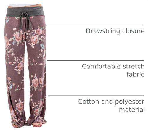 Image of iChunhua Women's Comfy Stretch Floral Print Drawstring Palazzo Wide Leg Lounge Pant