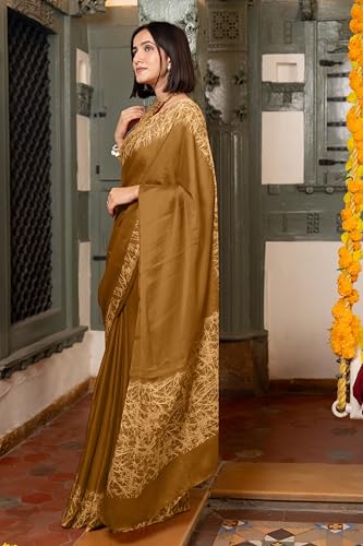 Image of MIRCHI FASHION Women Saree Abstract Print Chiffon | Breathable Lightweight Casual Sari for Regular Use and Office with Unstitched Blouse (Available in 25 Colors)