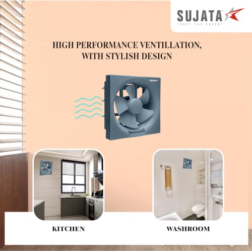 Image of Sujata 10 Inch (Sweep Size) Premium Exhaust Fan for Kitchen, Bathroom & Office | 2 Years Warranty | 250MM High Air Delivery, 1250 RPM, 100% Copper Winding Motor, Strong Air Suction (EPB81 - Grey)