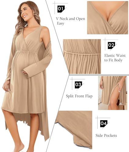 Image of Ekouaer Maternity Nursing Gown and Robe Set Labor Delivery Nursing Nightgowns for Breastfeeding Pregnancy Clothes