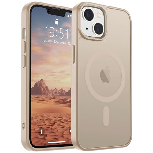 Image of SUPFINE Magnetic for iPhone 14 Case & iPhone 13 Case (Compatible with MagSafe)(Military Grade Drop Protection) Slim Translucent Matte Shockproof Phone Cover,Desert Gold