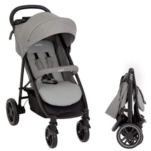 Graco EezeFold DLX – Poussette Compacte et Légère | Pliage à une Main, Suspension 4 Roues, Position Allongée, Grand Panier – Coloris Lunar Grey