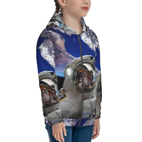 Astronaut in Outer Space Kids Pullover Hoodies Boys Zip Up Sweatshirts Girls Athletic Clothes with Pocket4