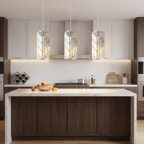 Image of Brushed Nickel Pendant Lighting Modern Pendant Light, Mini Crystal Chandeliers, Adjustable Pendant Light Fixture for Kitchen Island Dinning Room Bedroom (3 Pack)