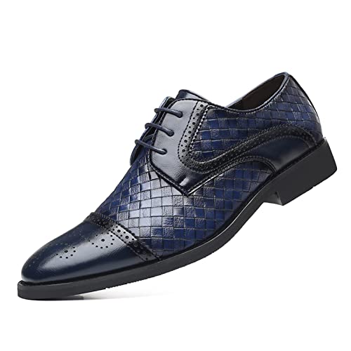Rodawu Zapatos de vestir para hombre, con cordones, zapatos formales de negocios, Brogues, Derbys Oxford, Navy, 42.5 EU