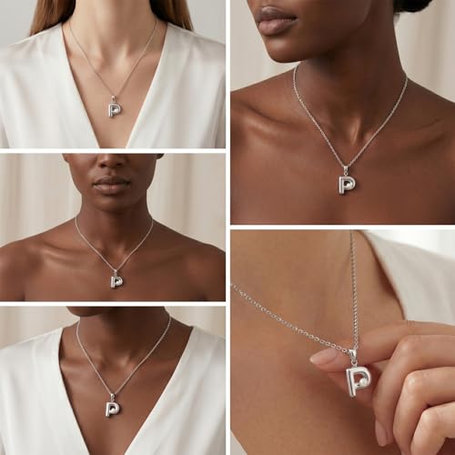Milan Chiva Initial Letter Pendant Bubble Necklaces, 14K Gold Plated Dainty Necklace with a Cute Simulated Pearl, Name A-Z letter Pendant Personalized Charm Jewelry Trendy Gifts for Women MNS-1025SL — view 3