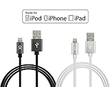 Akiko Aluminum Head Lightning 8-Pin to USB Cable - 6.3 Feet (2 Meters) - 2 Pack - Black and White