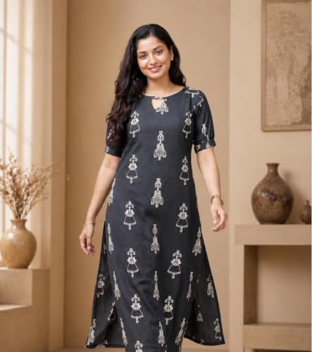 Image of MS VHCK ENTERPRISE Woman Women's Rayon Straight Fit Straight Kurta Kurtis