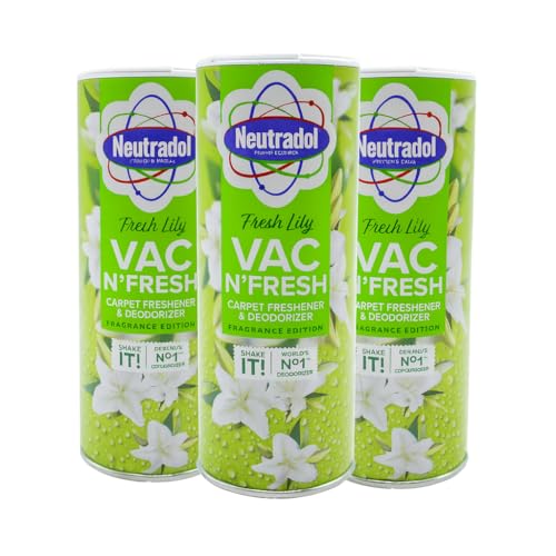 Neutradol Carpet Deodoriser Vac Scents Odour Neutraliser Powder for Carpets & Rugs Fresh Lily Scent Multipack of 3 x 350g | Eliminates Odours | Home Fragrance + EPISHED guide included