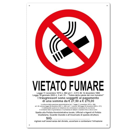 AGRICOM Cartello Vietato Fumare con Normativa 20x30 cm | Segnaletica Sicurezza in Polipropilene | Fori e Biadesivo | Cartello Divieto Fumo Interno Esterno | Resistente Agenti Atmosferici