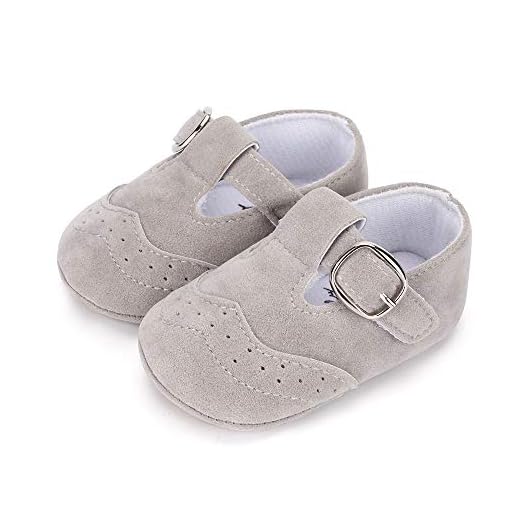 LACOFIA Zapatillas Antideslizantes para bebé niño Zapato Primeros Pasos de Cuero Suave de PU para bebé Gris 12-18 Meses