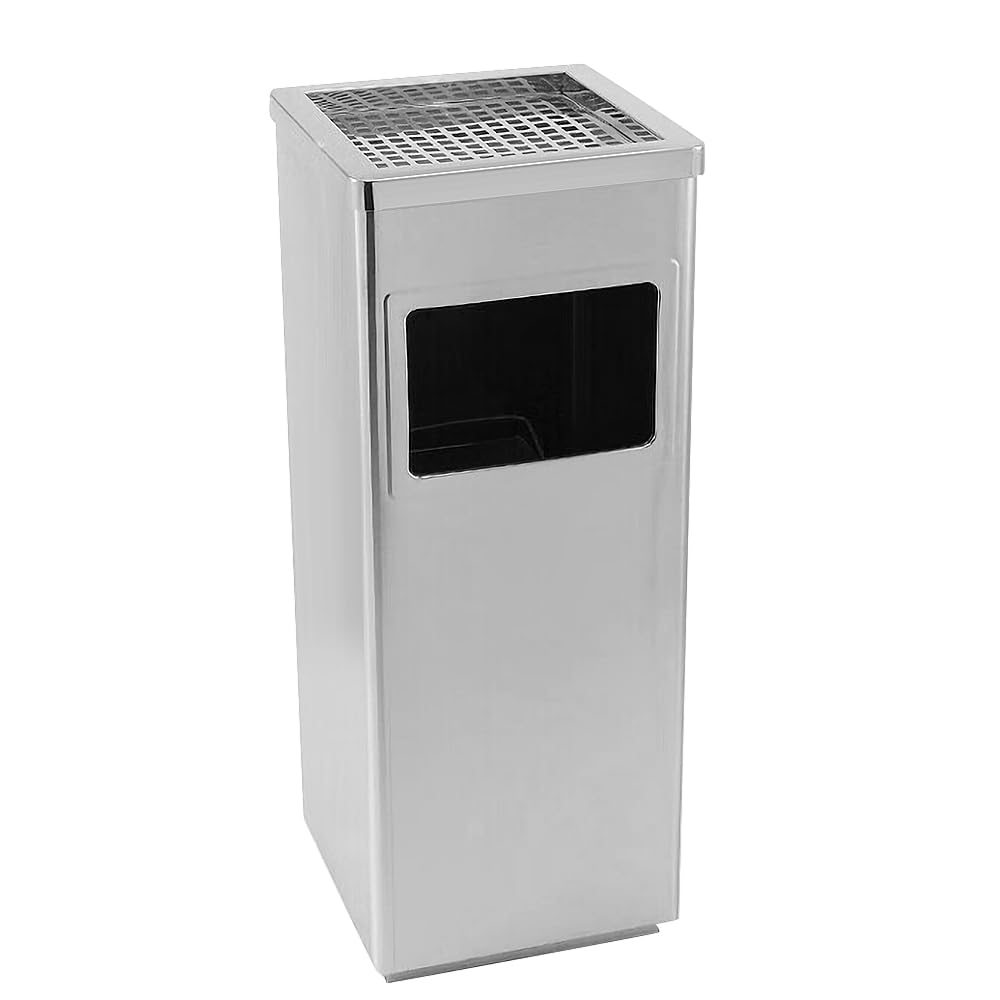 Pattumiera in acciaio inox cestino pattumiera a pedale contenitore rifiuti, Pattumiera in Acciaio Inox con Portacenere per Esterni, Posacenere da Pavimento-24 * 24 * 60 cm 35 L-Argento (2 PZ)