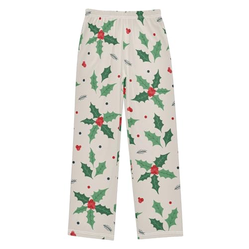 Boys' Pants Mistletoe Christmas Berries Long Bottoms Jogger Pants Elastic Waist Trousers with Pockets S-XL