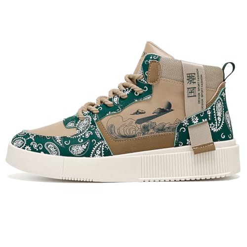Image of Men's Fashion High Top Chinese Style Skate Sneakers Stylish Comfortable Skateboarding Road Running Walking Shoes