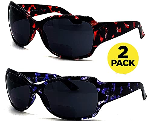 Bifocal Reading Glasses Sunglasses for Women 2-Pack Sun Readers Oversized Large Full Transparent UV Protection2