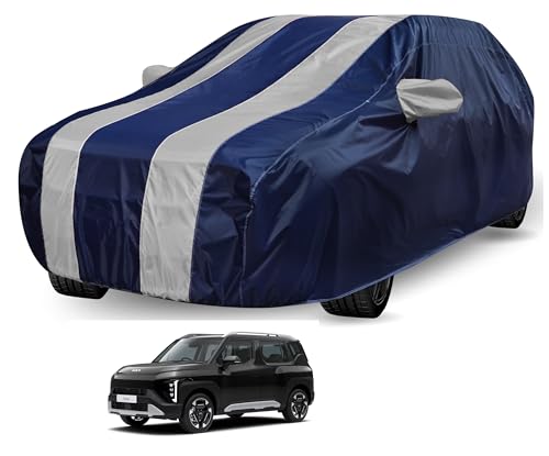 Image of Auto Hub Car Cover Compatible with Kia Syros with Mirror Pocket, Water Resistant, Triple Stitched, Syros Car Cover- Navy-Silver