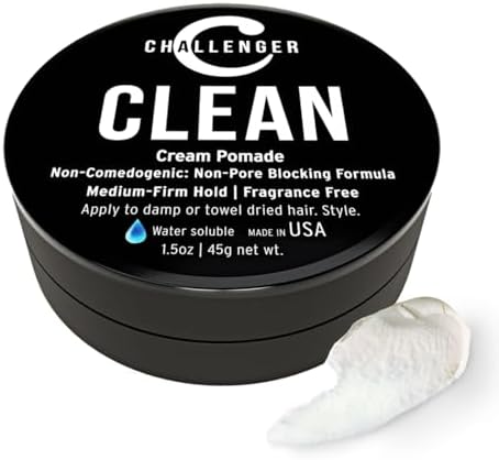 New Matte Cream Pomade - Non-Comedogenic Fragrance Free - Challenger Clean 3oz - Medium Firm Hold - Non-Pore Blocking Shine Free Water Based Travel Friendly. Hair Wax Fiber Paste in 1 (1.5OZ)