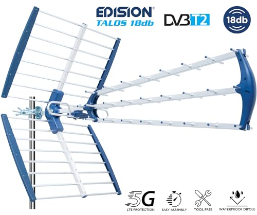EDISION TALOS 18db vanjska zemaljska antena 21-48 UHF, 5G LTE filter, za prijem digitalnih DVB-T/T2 kanala, TV antena, frekvencijski raspon 470-694Mhz, dužina 105cm, LTE700, plava
