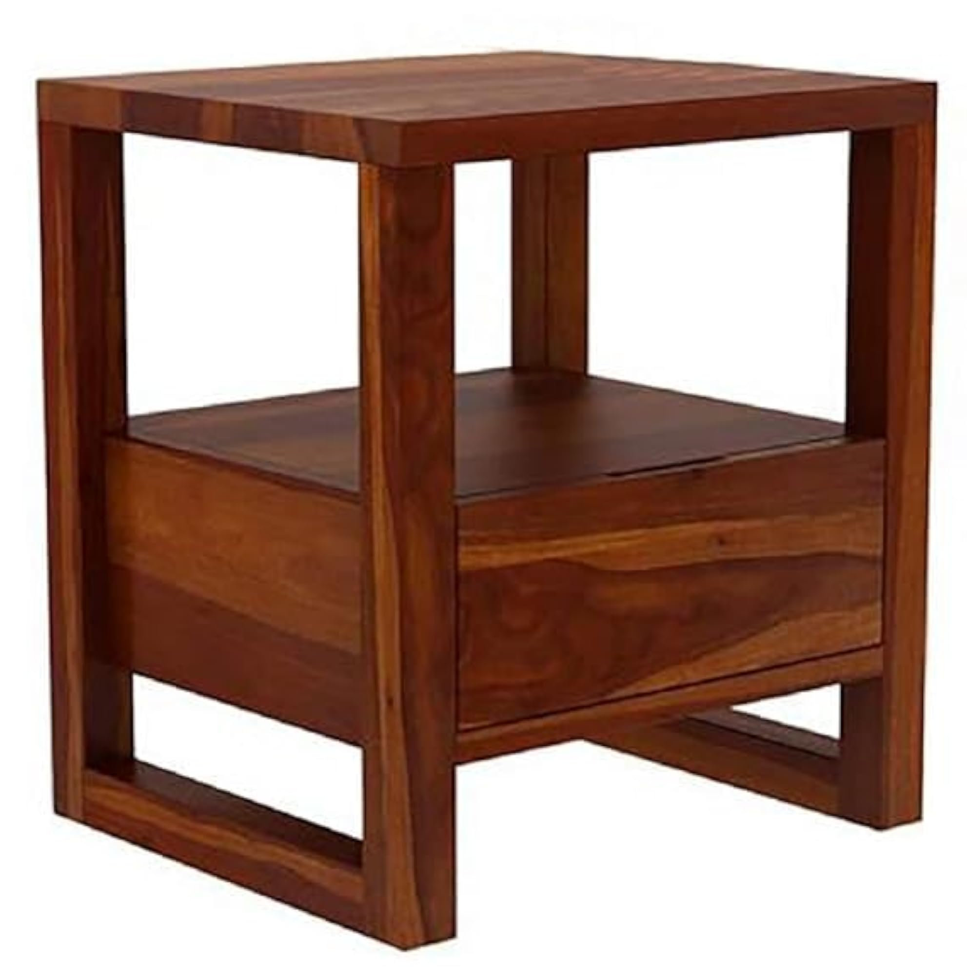 Solid Sheesham Wood Bedside Table with Drawer