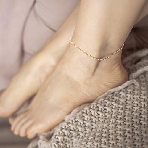Vacrona Gold Anklets For Women 14K Gold Plated Boho Beach Rope Chain Anklet Daint Beaded Ankle Bracelet Adjustable Chain Anklet Foot Jewelry #TOP2