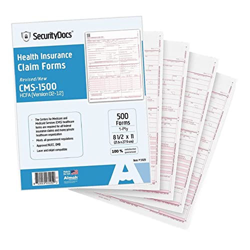 SecurityDocs 500 CMS1500 Health Insurance Claim Forms, Laser/Inkjet