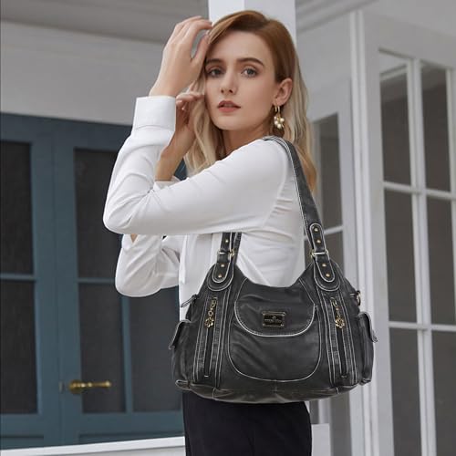 Image of Angel Kiss Purses for Women, Large Shoulder Bag Hobo Tote Purse Mutipocket Faux Leather Satchel Hobo Purse