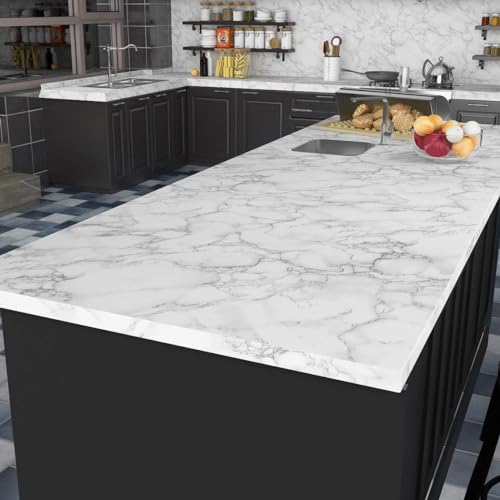 Image of SUNBIRD Matte Marble Wall Paper Granite White /Grey Kitchen Countertop Cabinet Furniture Refurbishment Thick Removable Wallpaper Peel and Stick Vinyl Roll (2 Feet x 4 Feet, Marble)