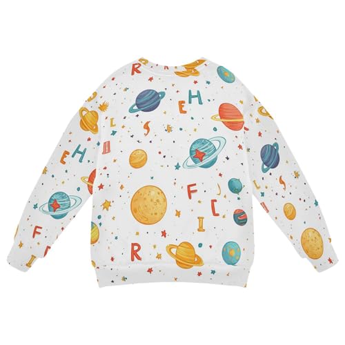 JUNZAN Cartoon Outer Planets Alphabet White Big Boys Pullover Hoodie Fleece Sweatshirts for Boys Sports 4T2