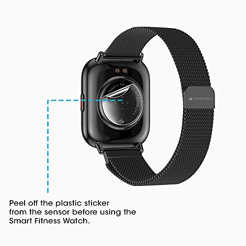 Image of ZEBRONICS Zeb-FIT5220CH Smart Fitness Watch, 2.5D Curved Glass 4.4cm Large Square Display, Metal Body, Dual Menu UI, 7-Day Data Storage, 8 Sports Mode, SpO2, BP & HR Monitor, (Black Metal)