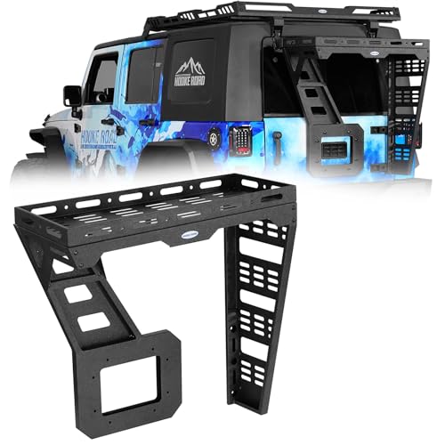 Image of Hooke Road JK Spare Tire Cargo Basket Rack for 2007-2018 Jeep Wrangler JK & Unlimited 2 /4 Doors, Rear Steel Storage Tray Luggage Carrier with Reinforced Tailgate Hinge Kit