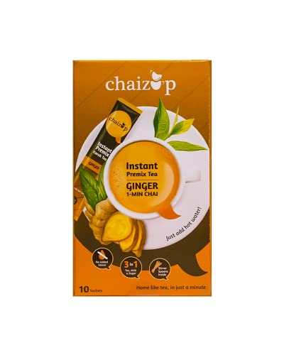 Image of Chaizup Premium 1 Min Instant Ginger Tea Premix - 10 Sachets | Ginger Flavours | 10 Servings | 140g