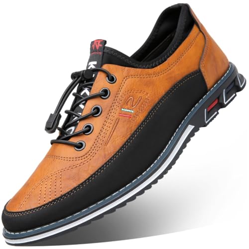 Mens Dress Shoes Casual Oxfords Lace-Up Lightweight Formal Business Shoes Leather Loafers Fashion Sneakers Driving Shoes Orange