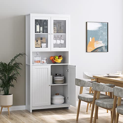 FOREHILL 190cm Kitchen Cupboard Freestanding Tall Storage Cabinet Kitchen Sideboard Organizer, Display Cabinet with 2 Glass Doors for Dining Room Living Room, White - Image 6