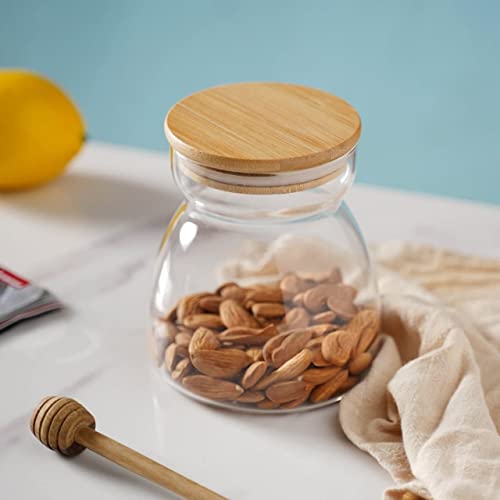 Image of MARTVIA 650ML Glass Food Storage Containers with Airtight Bamboo Lid Set of 1, Thickened Coffee Storage Jars for Home Kitchen, Pantry Tea, Spices, Snack (ROUND 650ML, Set of 1)